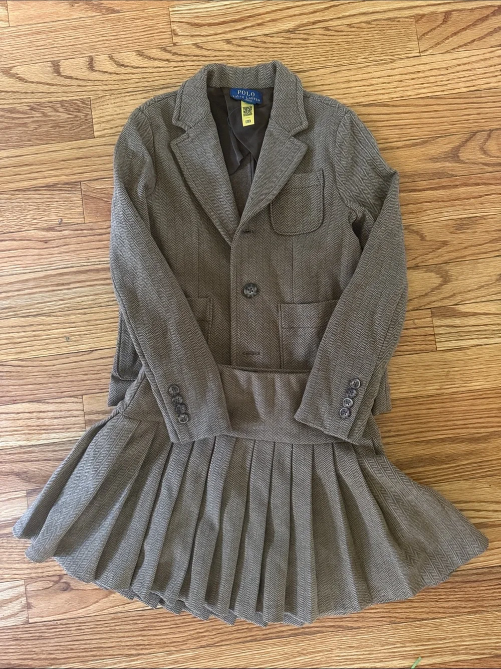 Polo by Ralph Lauren Girls Brown Tweed Blazer & Pleated Skirt